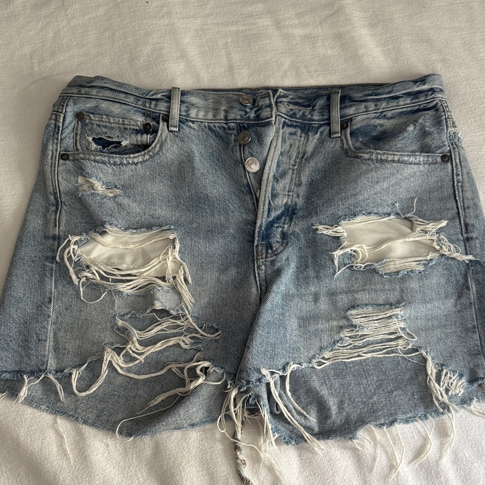 American Eagle Outfitters Light Blue Distressed Jean Shorts